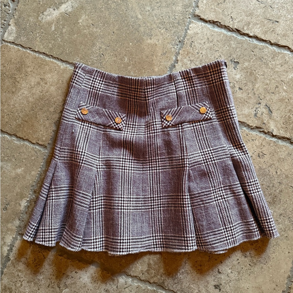 Maje Brown Plaid Mini Skirt